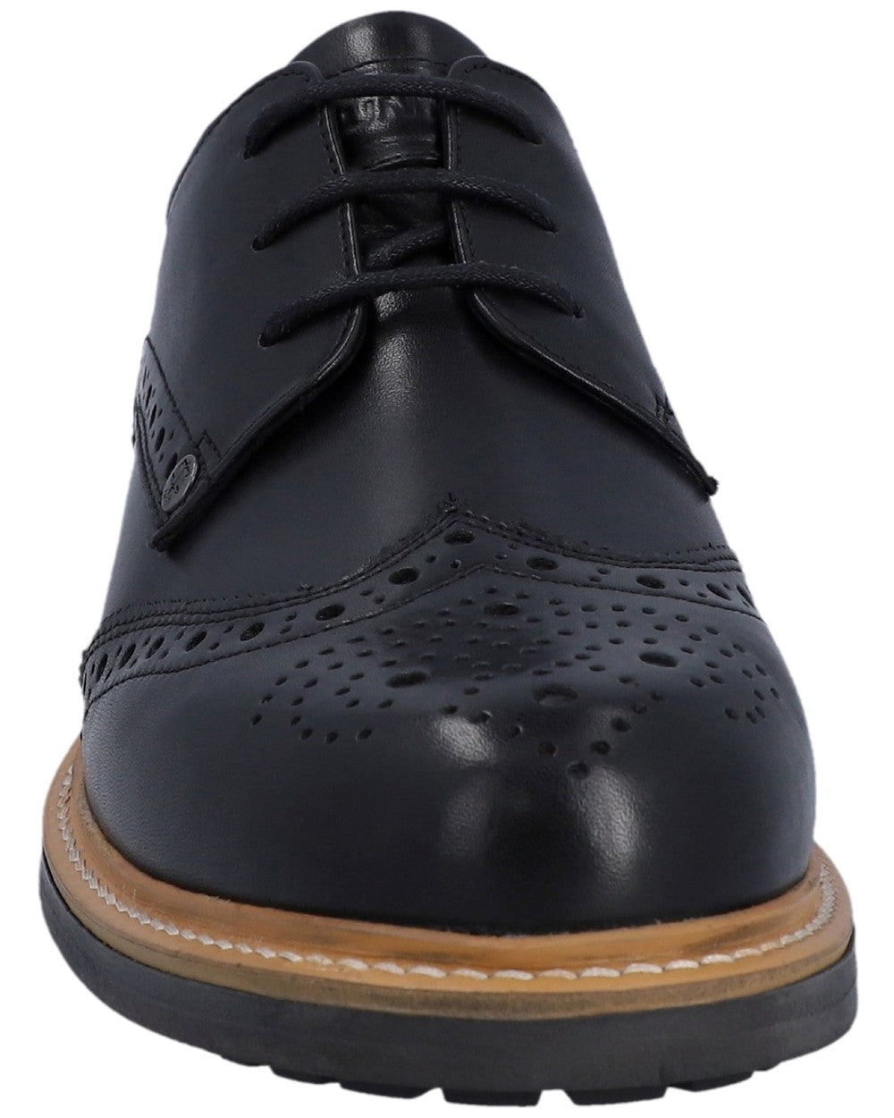 Black Coloured Hunter Mens Cawdor Brogue Gibson Shoes on white background #colour_black