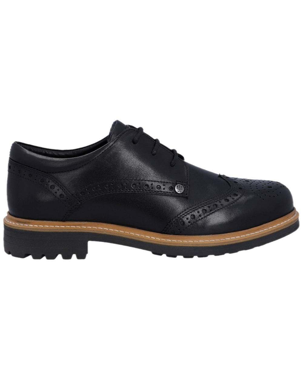 Black Coloured Hunter Mens Cawdor Brogue Gibson Shoes on white background #colour_black
