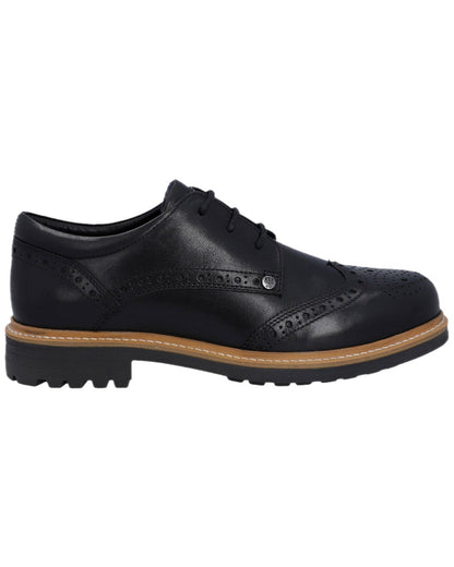 Black Coloured Hunter Mens Cawdor Brogue Gibson Shoes on white background #colour_black