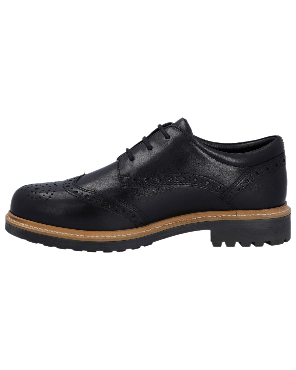 Black Coloured Hunter Mens Cawdor Brogue Gibson Shoes on white background #colour_black