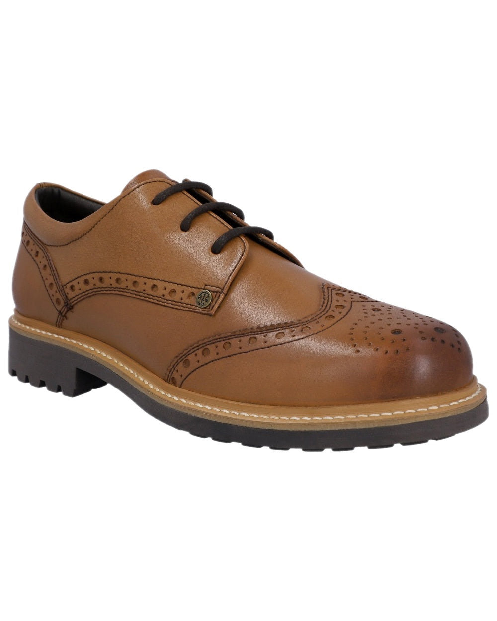 Tan Coloured Hunter Mens Cawdor Brogue Gibson Shoes on white background #colour_tan