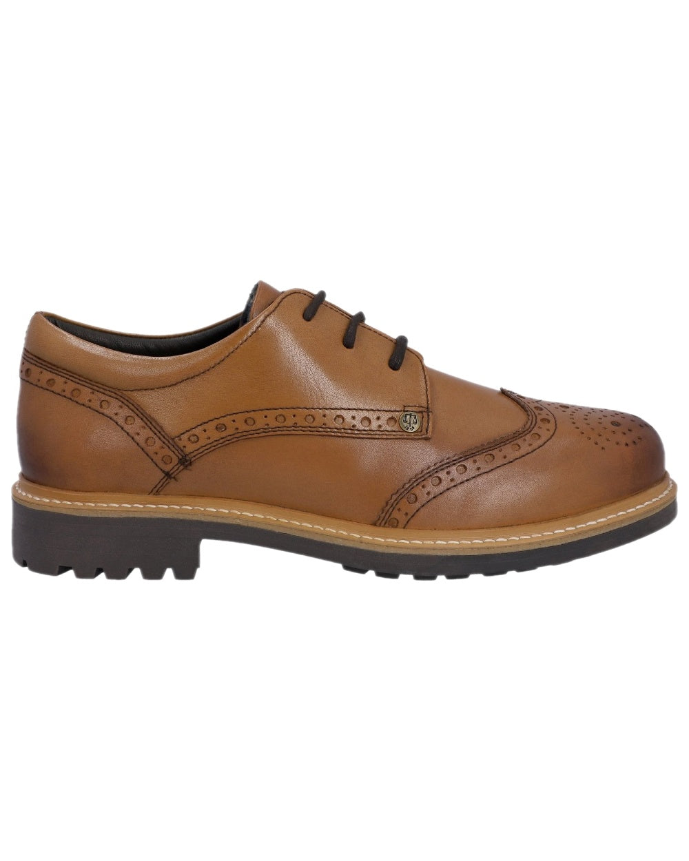 Tan Coloured Hunter Mens Cawdor Brogue Gibson Shoes on white background #colour_tan