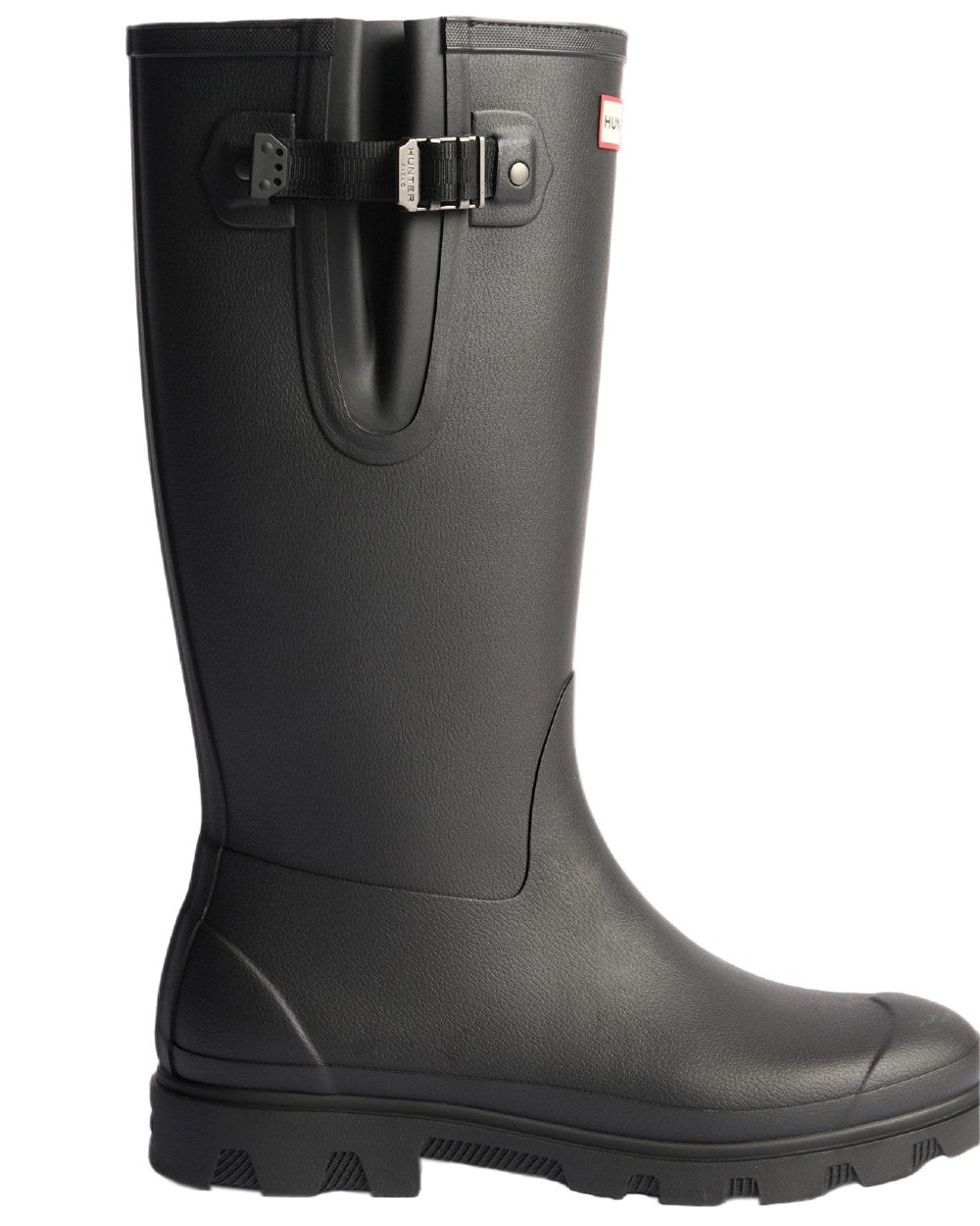 Black Coloured Hunter Mens Downpour Adjustable Field Boots on white background #colour_black