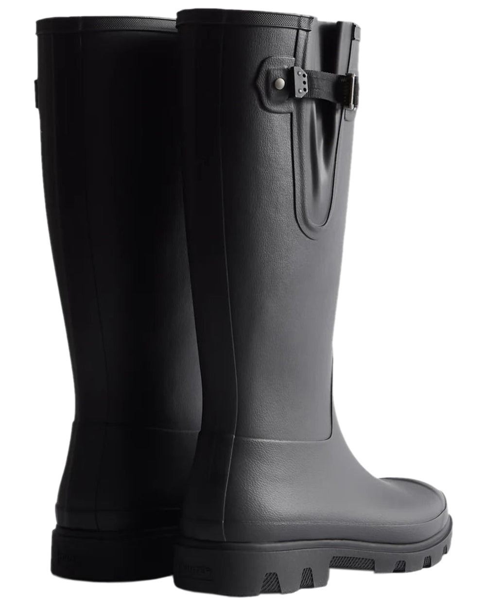 Black Coloured Hunter Mens Downpour Adjustable Field Boots on white background #colour_black