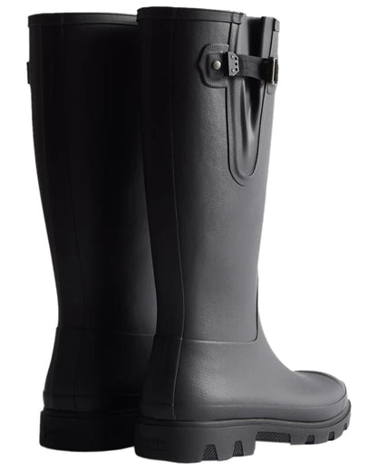 Black Coloured Hunter Mens Downpour Adjustable Field Boots on white background #colour_black