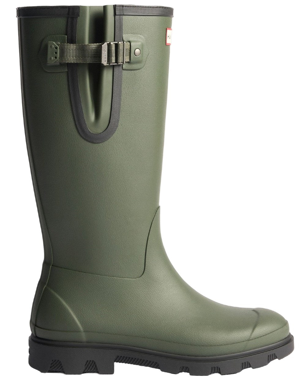 Dark Olive Black Coloured Hunter Mens Downpour Adjustable Field Boots on white background #colour_dark-olive-black
