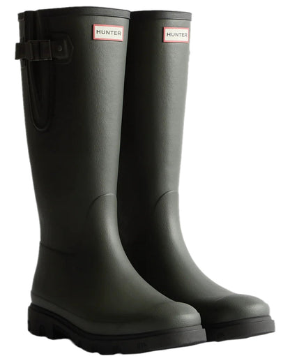 Dark Olive Black Coloured Hunter Mens Downpour Adjustable Field Boots on white background #colour_dark-olive-black