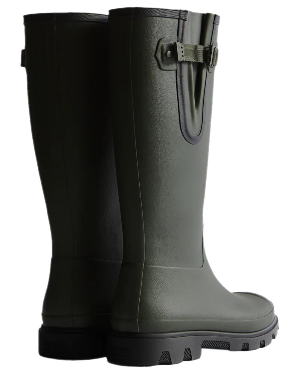 Dark Olive Black Coloured Hunter Mens Downpour Adjustable Field Boots on white background #colour_dark-olive-black
