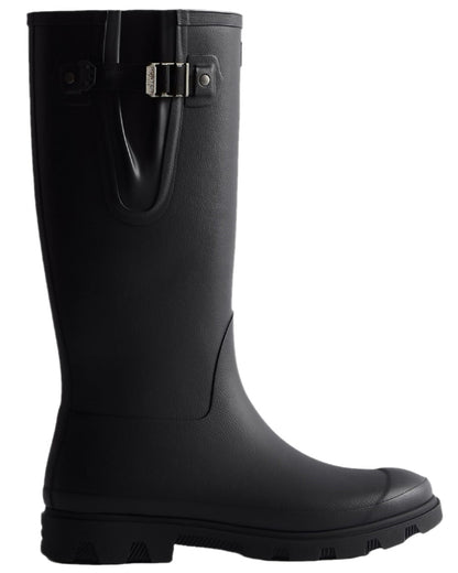 Black Coloured Hunter Mens Downpour Adjustable Tall Boots on white background #colour_black