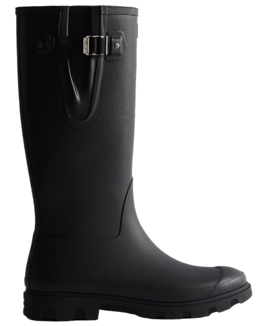 Black Coloured Hunter Mens Downpour Adjustable Tall Boots on white background #colour_black