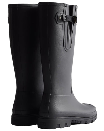 Black Coloured Hunter Mens Downpour Adjustable Tall Boots on white background #colour_black