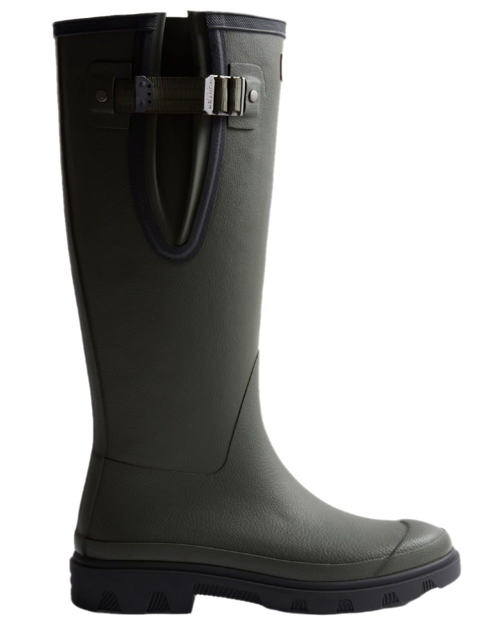 Dark Olive Black Coloured Hunter Mens Downpour Adjustable Tall Boots on white background #colour_dark-olive-black
