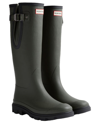 Dark Olive Black Coloured Hunter Mens Downpour Adjustable Tall Boots on white background #colour_dark-olive-black