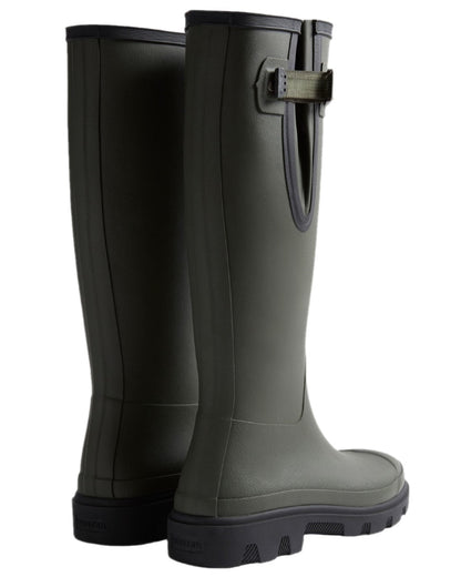 Dark Olive Black Coloured Hunter Mens Downpour Adjustable Tall Boots on white background #colour_dark-olive-black