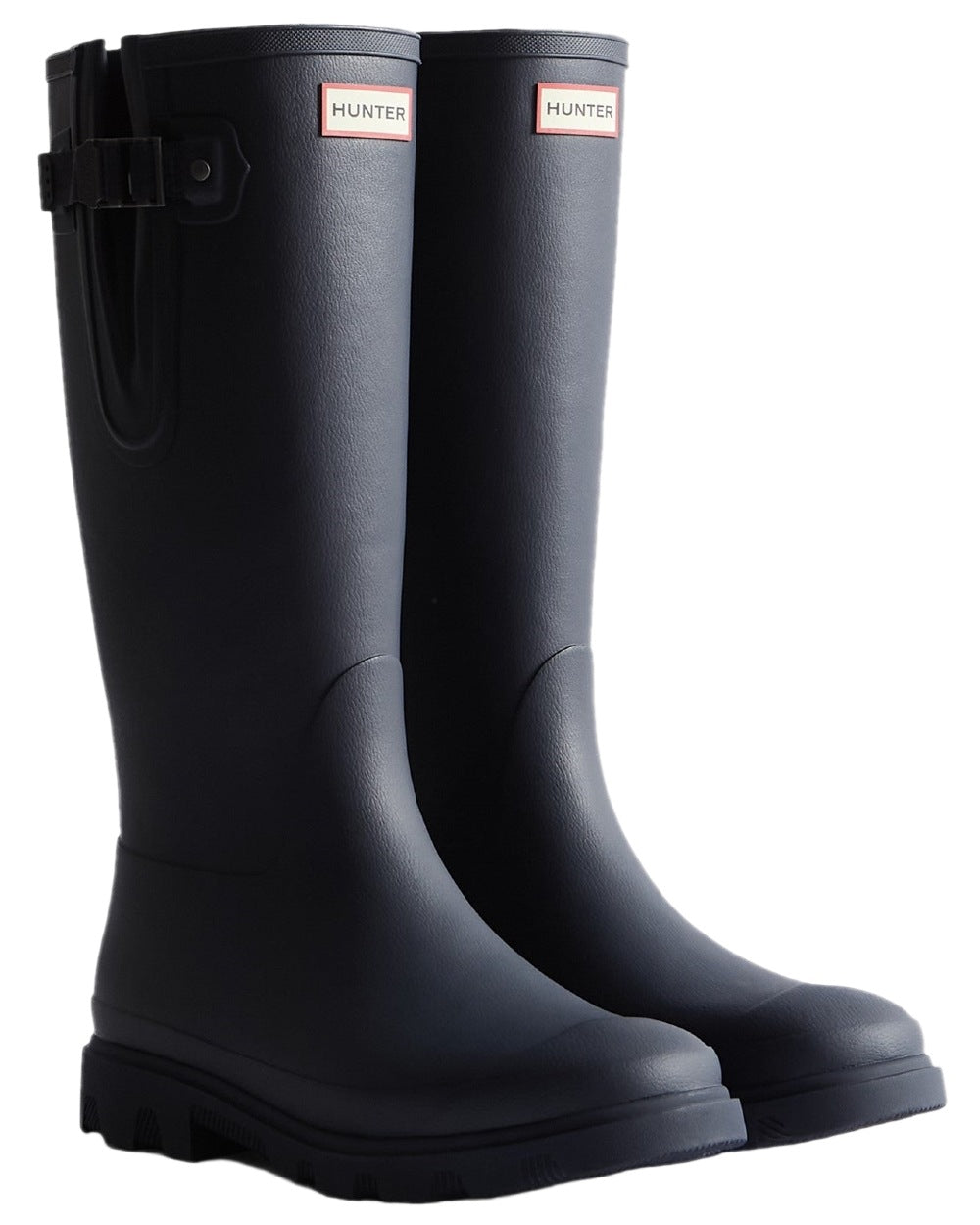 Hunter Navy Coloured Hunter Mens Downpour Adjustable Tall Boots on white background #colour_hunter-navy