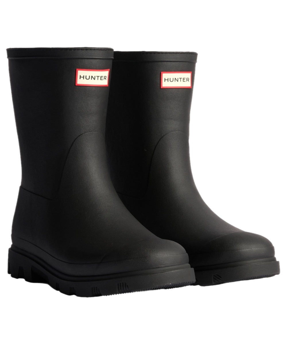 Black Coloured Hunter Mens Downpour Insulated Short Boots on white background #colour_black