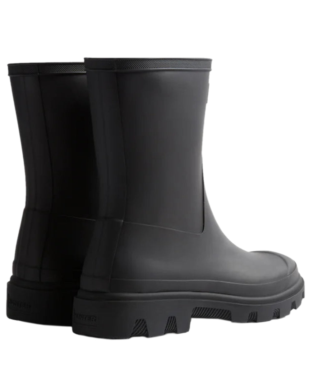 Black Coloured Hunter Mens Downpour Insulated Short Boots on white background #colour_black