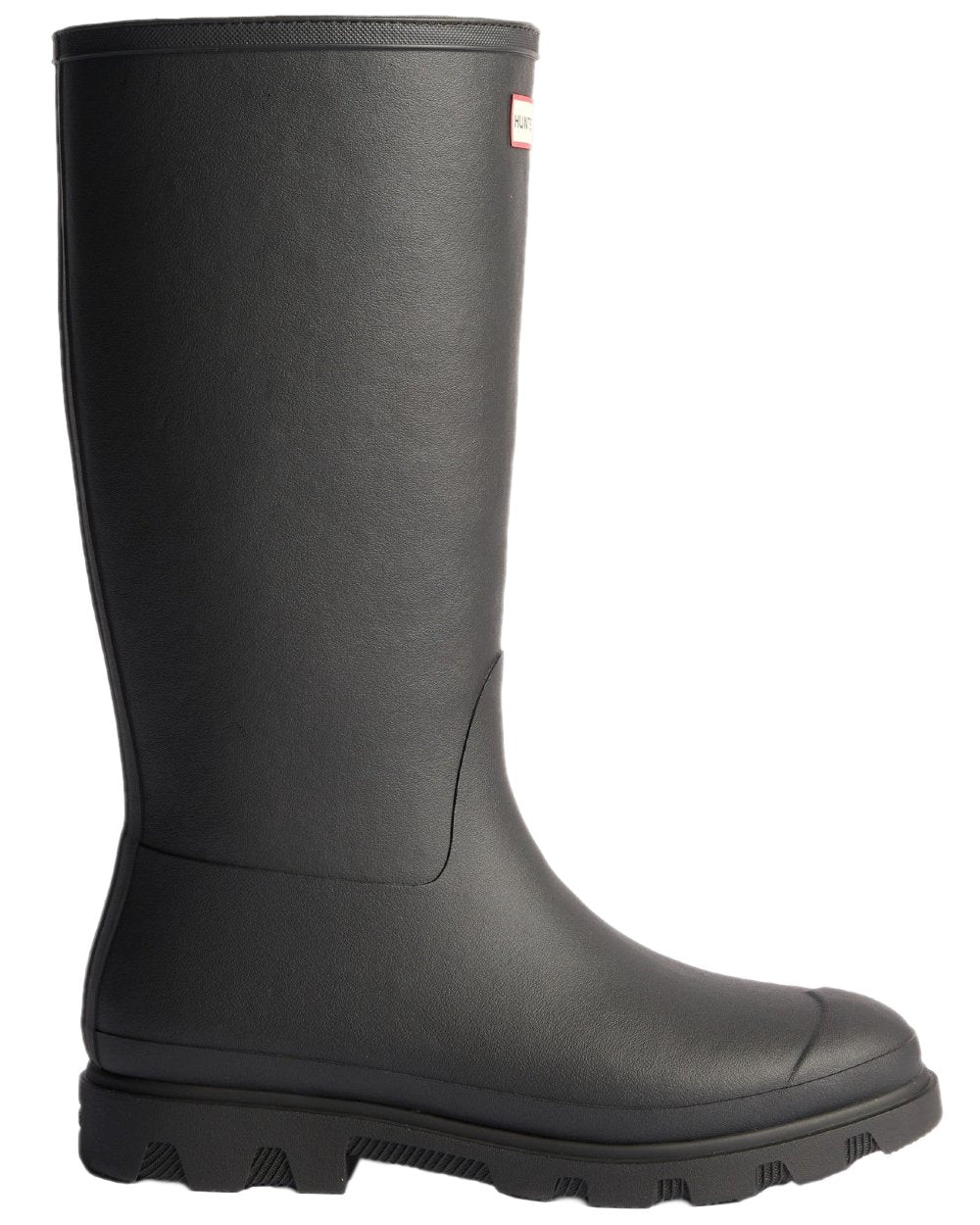 Black Coloured Hunter Mens Downpour Insulated Tall Boots on white background #colour_black