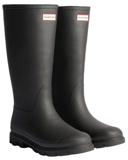 Black Coloured Hunter Mens Downpour Insulated Tall Boots on white background #colour_black