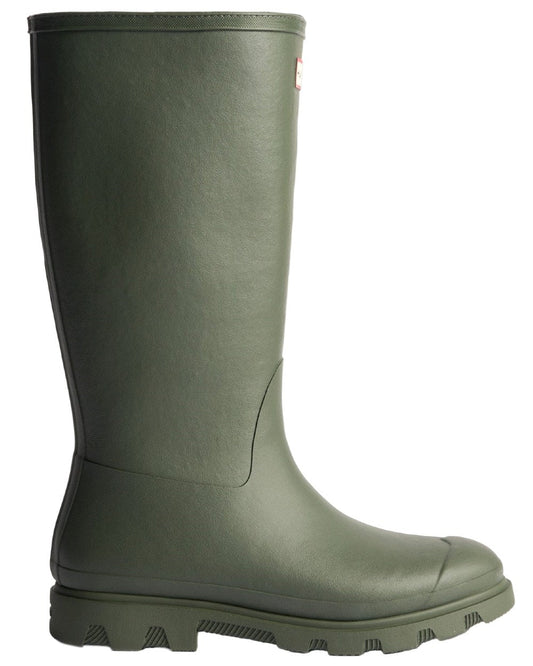 Dark Olive Coloured Hunter Mens Downpour Insulated Tall Boots on white background #colour_dark-olive