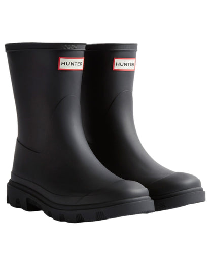 Black Coloured Hunter Mens Downpour Short Boots on white background #colour_black