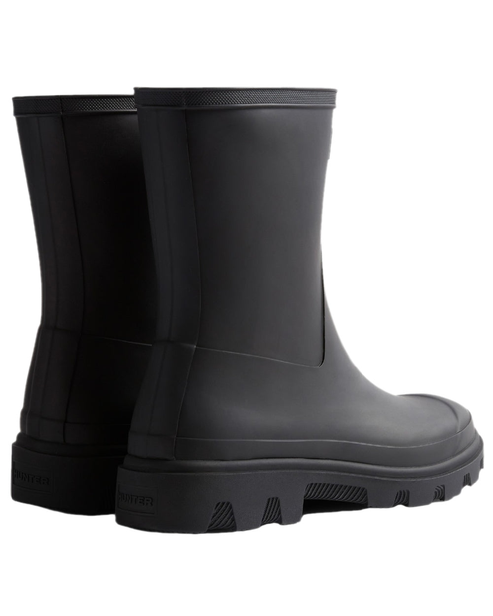 Black Coloured Hunter Mens Downpour Short Boots on white background #colour_black