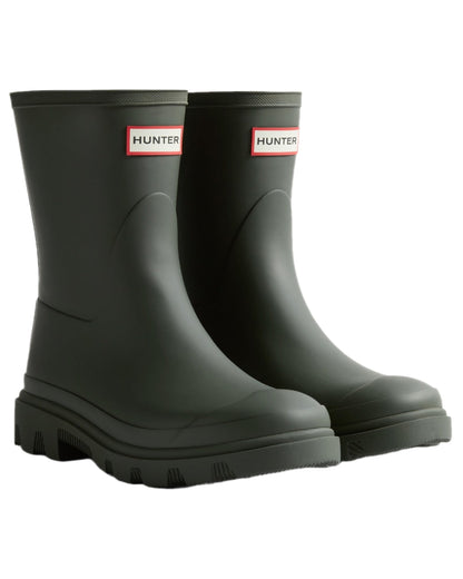 Dark Olive Coloured Hunter Mens Downpour Short Boots on white background #colour_dark-olive