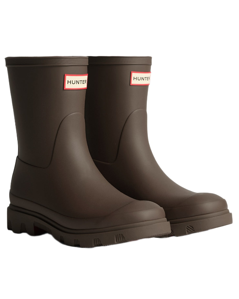 Chocolate Brown Coloured Hunter Mens Downpour Short Boots on white background #colour_chocolate-brown