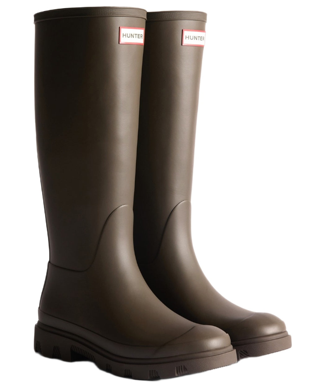 Chocolate Brown Coloured Hunter Mens Downpour Tall Wellingtons on white background #colour_chocolate-brown