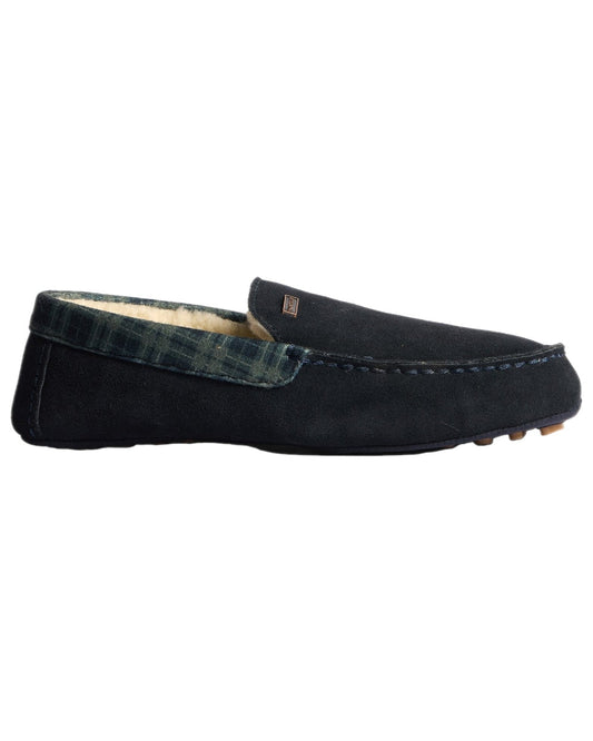 Hunter Navy Coloured Hunter Mens Moccasin Slippers on white background #colour_hunter-navy