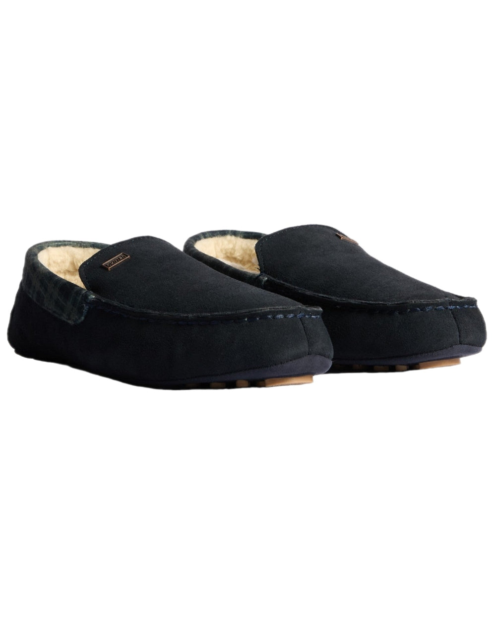 Hunter Navy Coloured Hunter Mens Moccasin Slippers on white background #colour_hunter-navy