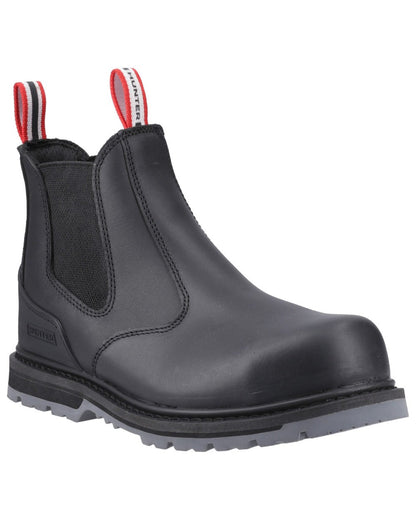 Black Coloured Hunter Mens Thunder Dealer Boots on white background #colour_black