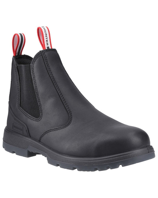 Black Coloured Hunter Mens Twister Dealer Boots on white background #colour_black
