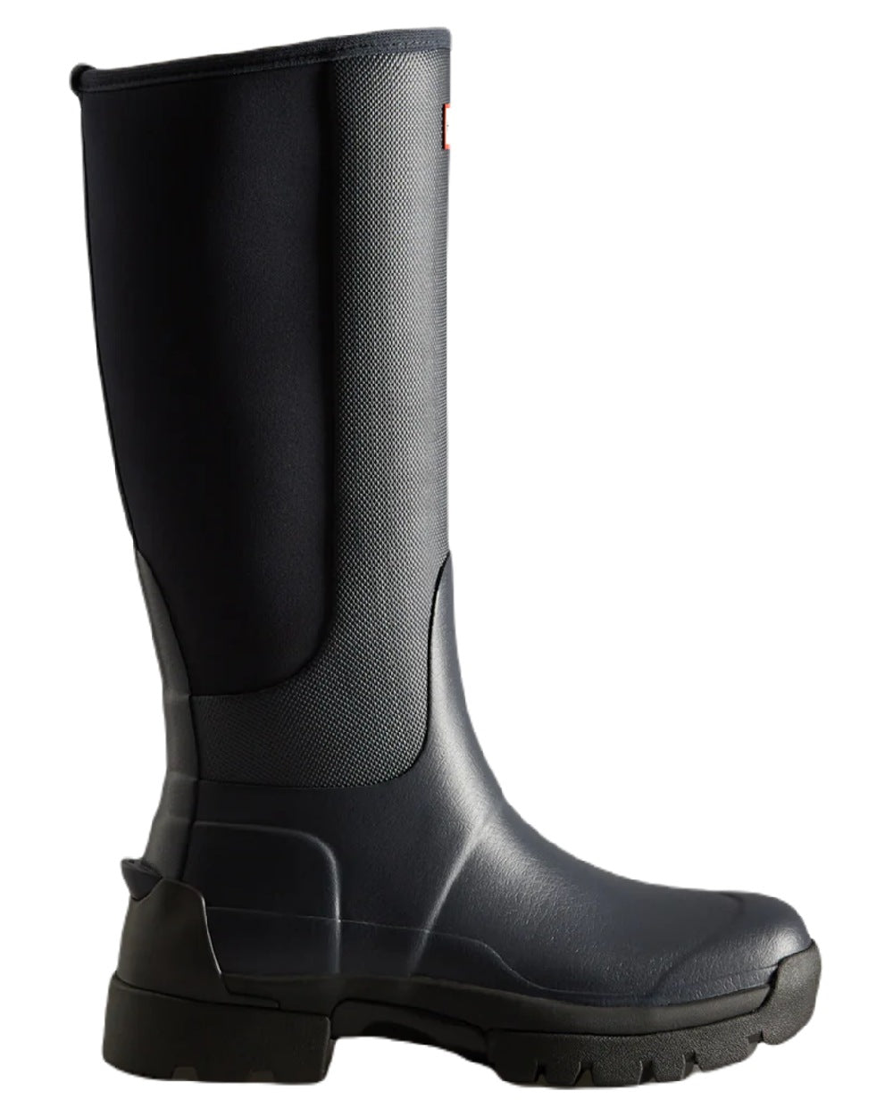 Navy coloured Hunter Womens Balmoral Hybrid Tall Wellington Boots on white background #colour_navy