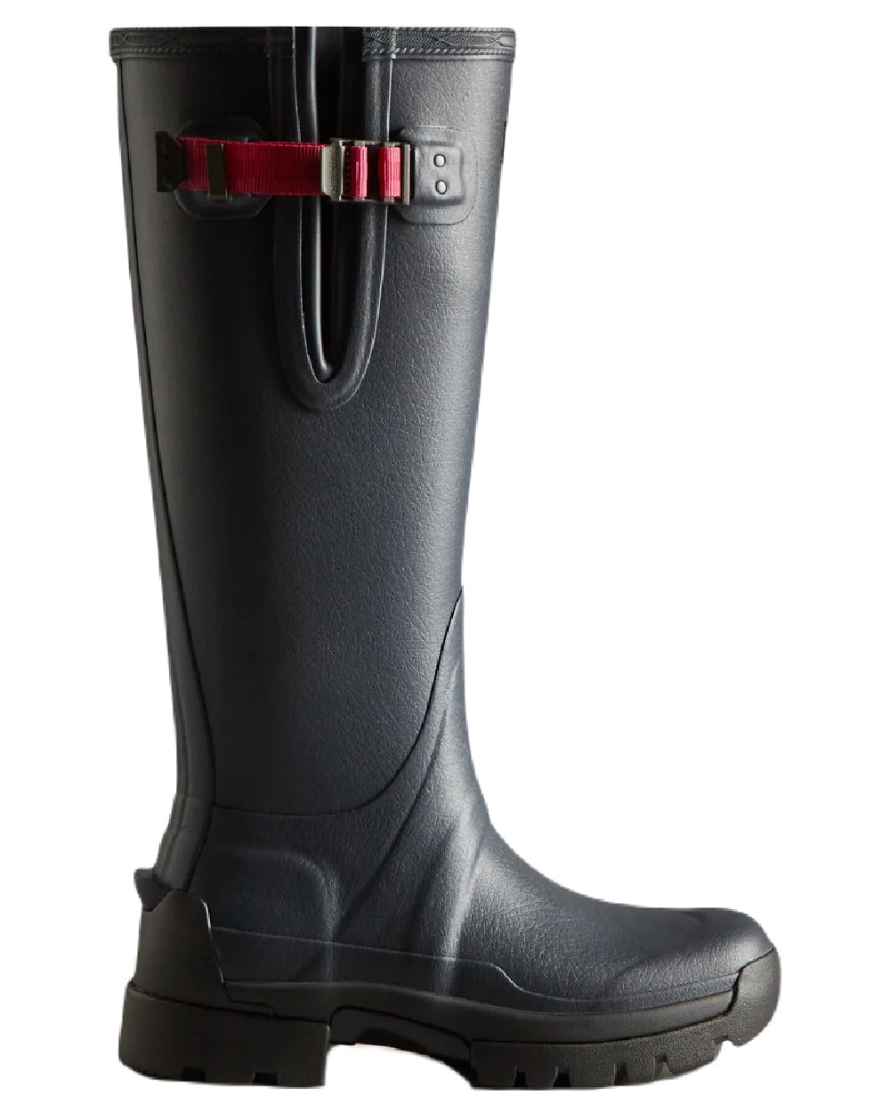 Navy coloured Hunter Womens Balmoral Neoprene Adjustable Wellingtons on white background #colour_navy