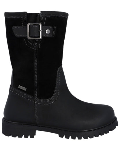 Black Coloured Hunter Womens Canna Mid Waterproof Country Boots on white background #colour_black