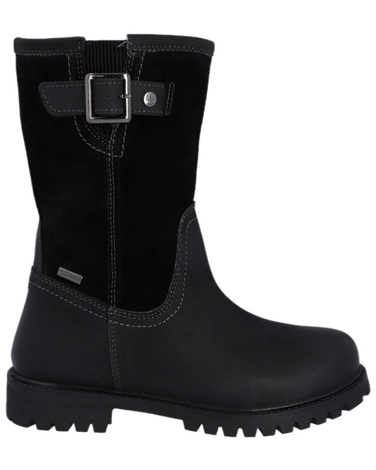 Black Coloured Hunter Womens Canna Mid Waterproof Country Boots on white background #colour_black