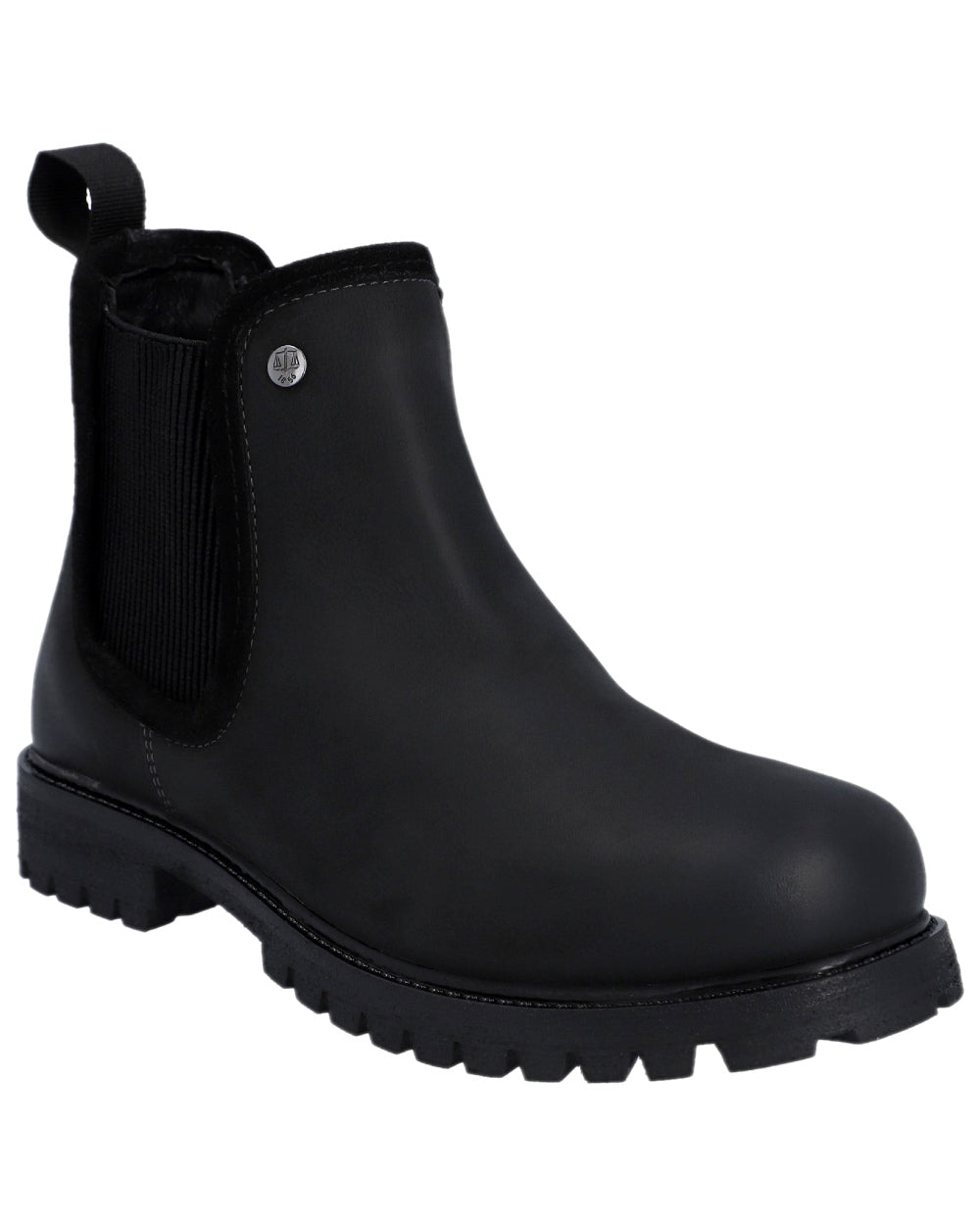 Black Coloured Hunter Womens Canna Waterproof Dealer Boots on white background #colour_black