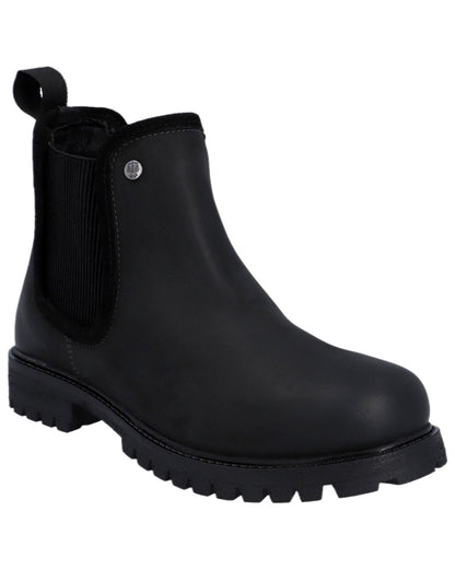 Black Coloured Hunter Womens Canna Waterproof Dealer Boots on white background #colour_black
