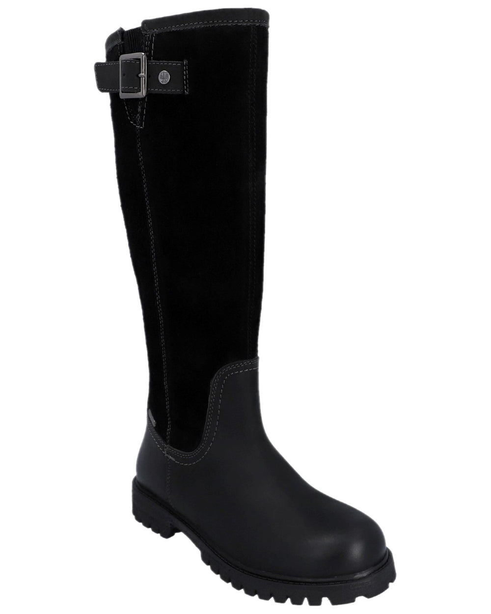 Black Coloured Hunter Womens Canna Waterproof Tall Boots on white background #colour_black