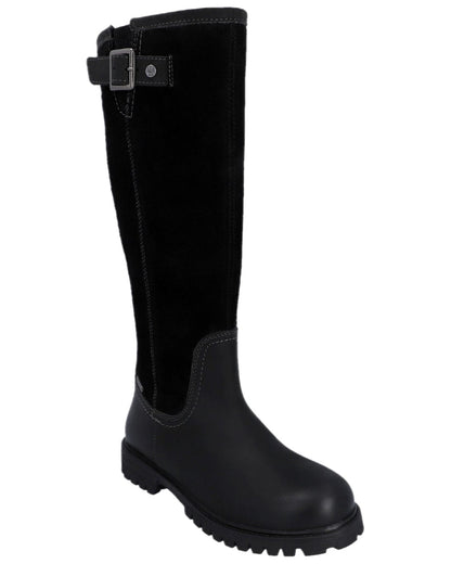 Black Coloured Hunter Womens Canna Waterproof Tall Boots on white background #colour_black