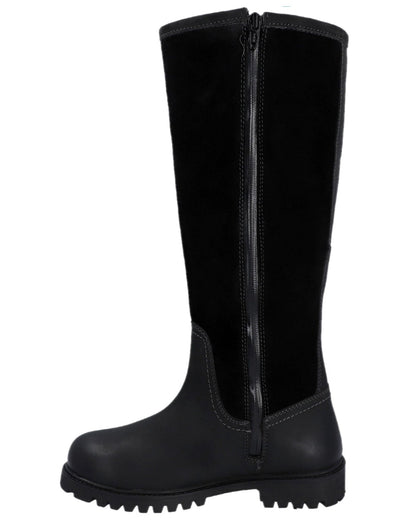 Black Coloured Hunter Womens Canna Waterproof Tall Boots on white background #colour_black