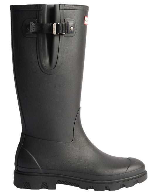 Black Coloured Hunter Womens Downpour Adjustable Field Boots on white background #colour_black