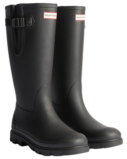 Black Coloured Hunter Womens Downpour Adjustable Field Boots on white background #colour_black