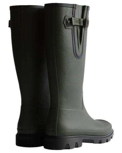 Dark Olive Black Coloured Hunter Womens Downpour Adjustable Field Boots on white background #colour_dark-olive-black