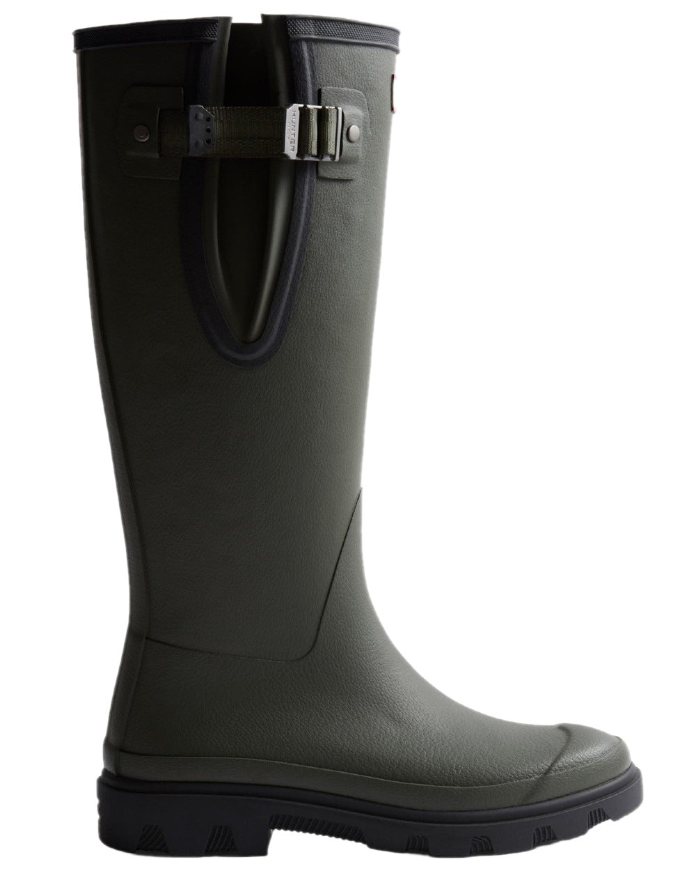 Dark Olive Black Coloured Hunter Womens Downpour Adjustable Tall Boots on white background #colour_dark-olive-black
