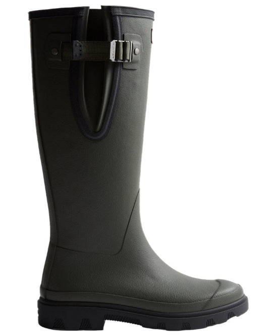 Dark Olive Black Coloured Hunter Womens Downpour Adjustable Tall Boots on white background #colour_dark-olive-black