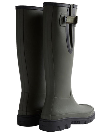 Dark Olive Black Coloured Hunter Womens Downpour Adjustable Tall Boots on white background #colour_dark-olive-black