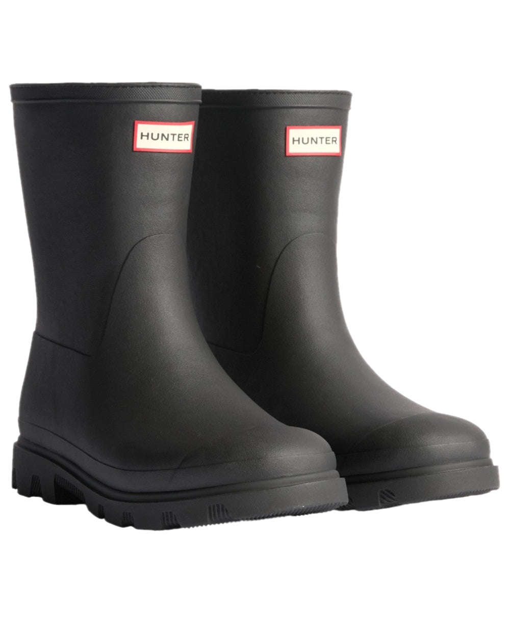 Black Coloured Hunter Womens Downpour Insulated Short Boots on white background #colour_black