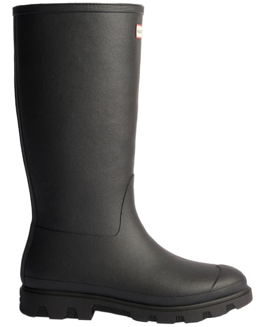 Black Coloured Hunter Womens Downpour Insulated Tall Boots on white background #colour_black